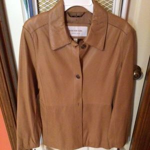 ANDREW MARC NEW YORK - GOLDEN TAN SMOOTH LEATHER JACKET - WOMENS SZ LARGE
